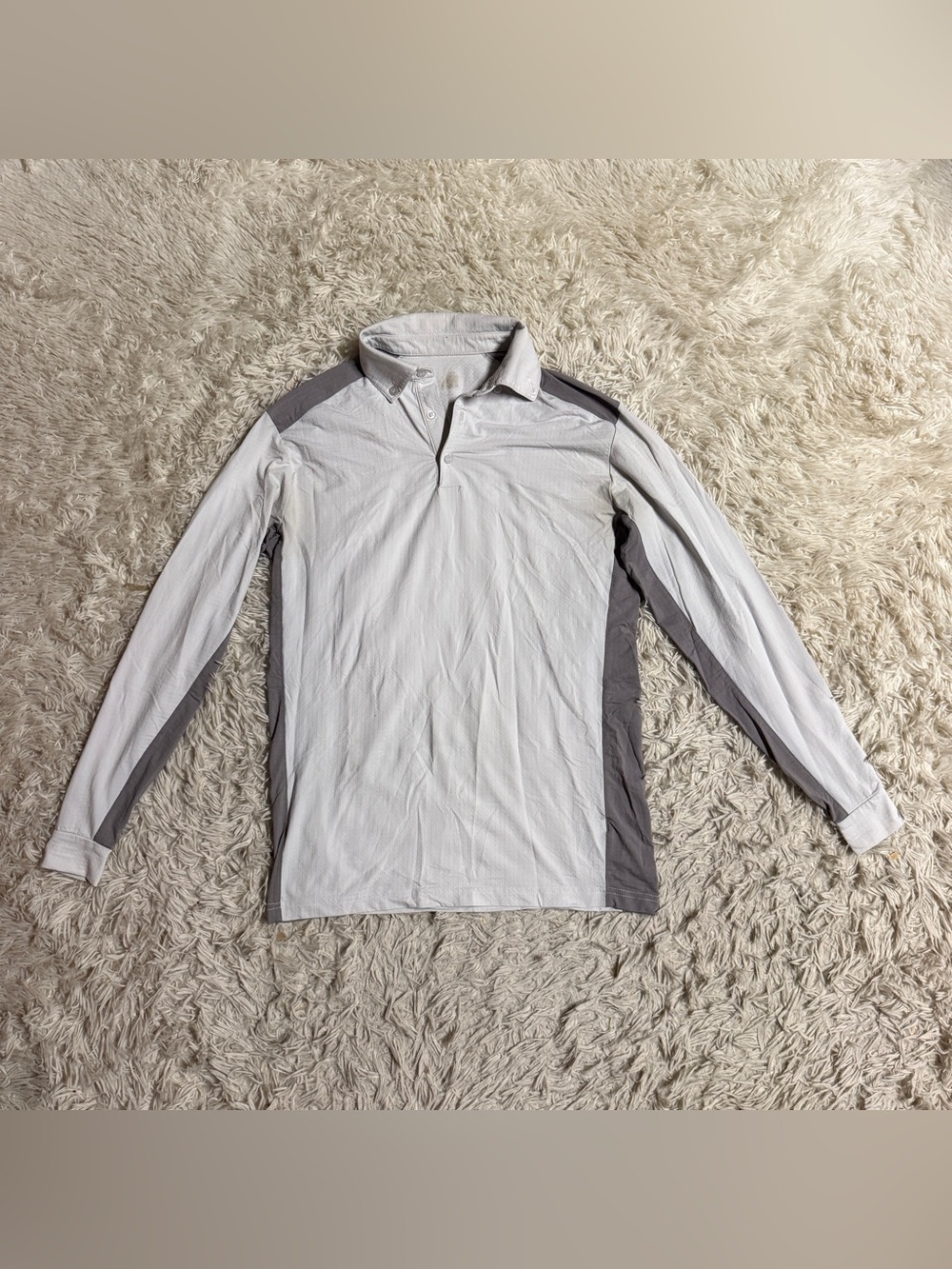 Men’s Small White/Grey EIS Long Sleeve Horseback Riding Show Shirt. Good Cond.